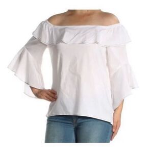 Womens INC International Concepts White Flounce Off Shoulder Boho Top - Sz S